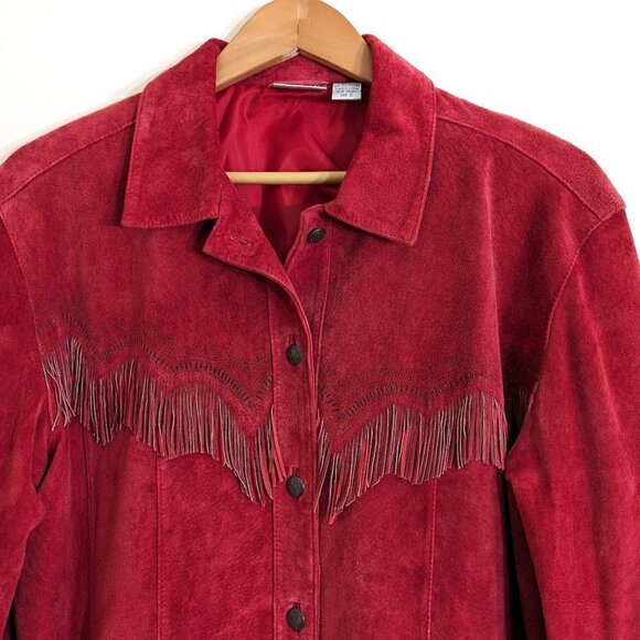 Chico's Suede Fringed Western Style Leather Jacket Red Size 2 (=L/12) - Picture 2 of 7